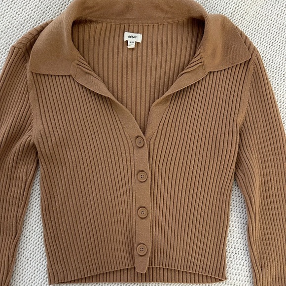 Aerie Gotta Jet! Brown Polo Sweater Size M - Picture 4 of 6